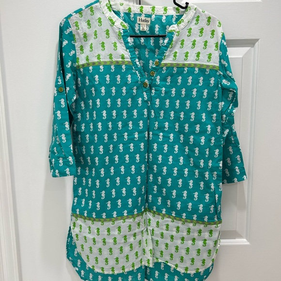 Hatley Tops - Hatley Teal & White Seahorse Tunic with Green Accents